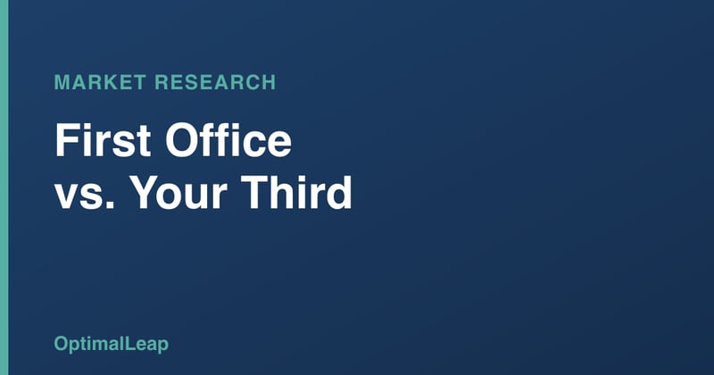 OptimalLeap Market Research card headed 'First Office vs. Your Third'
