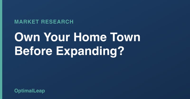 OptimalLeap Market Research card headed 'Own Your Home Town Before Expanding?'