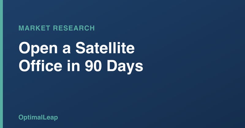 OptimalLeap Market Research card headed 'Open a Satellite Office in 90 Days'