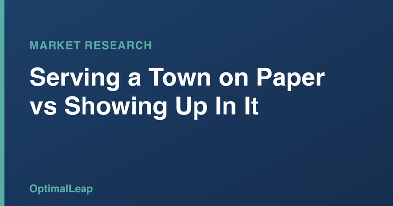 OptimalLeap Local Search card headed 'Serving a Town on Paper vs Showing Up In It'