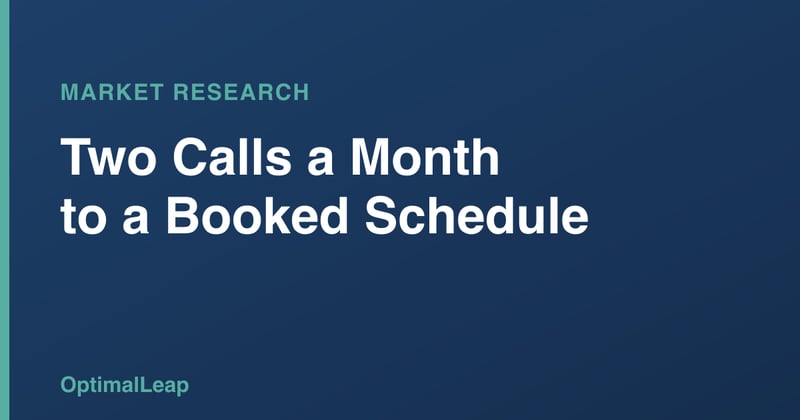OptimalLeap Market Research card headed 'Two Calls a Month to a Booked Schedule'