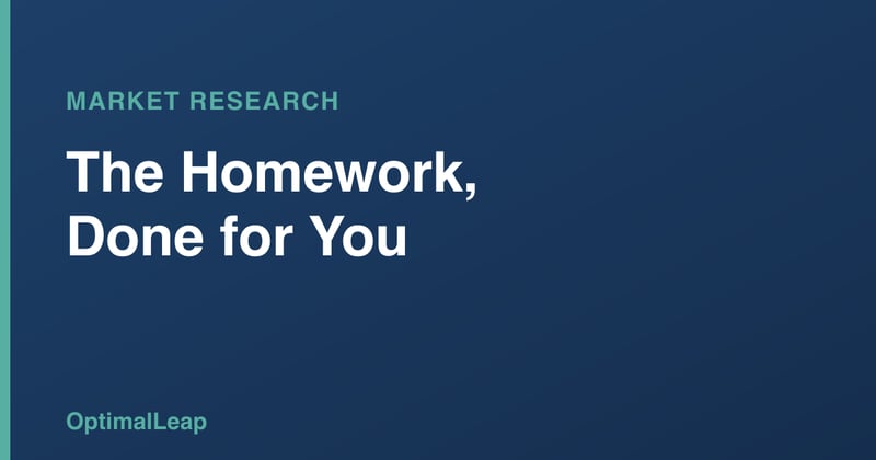 OptimalLeap Market Research card headed 'The Homework, Done for You'