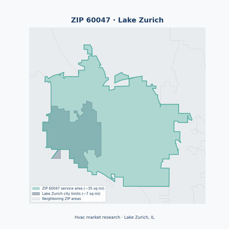 Shaded map of ZIP 60047 in Lake Zurich, IL, the hvac market-research service area